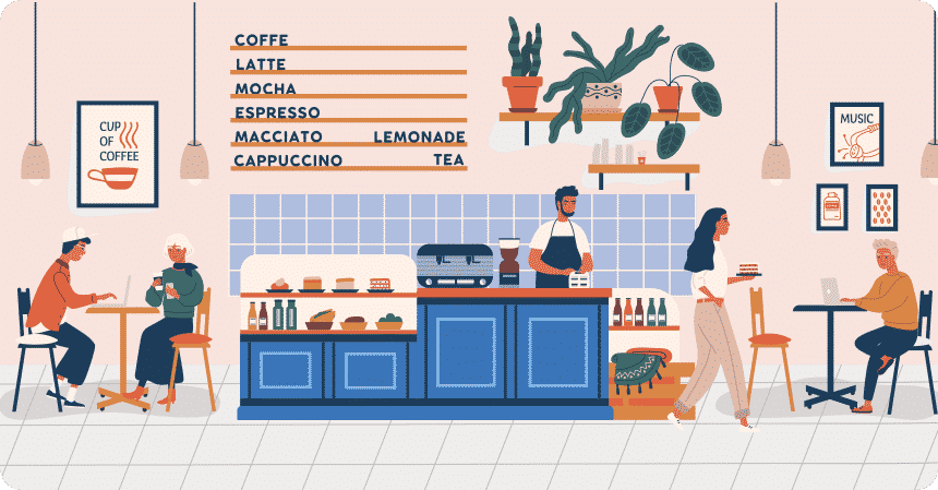 illustration of people in a cafe